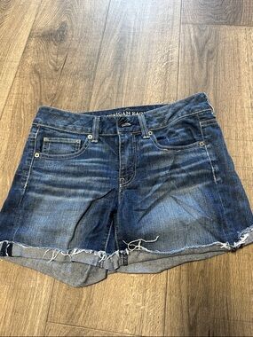 American Eagle Outfitters Dark Blue Distressed Denim Shorts